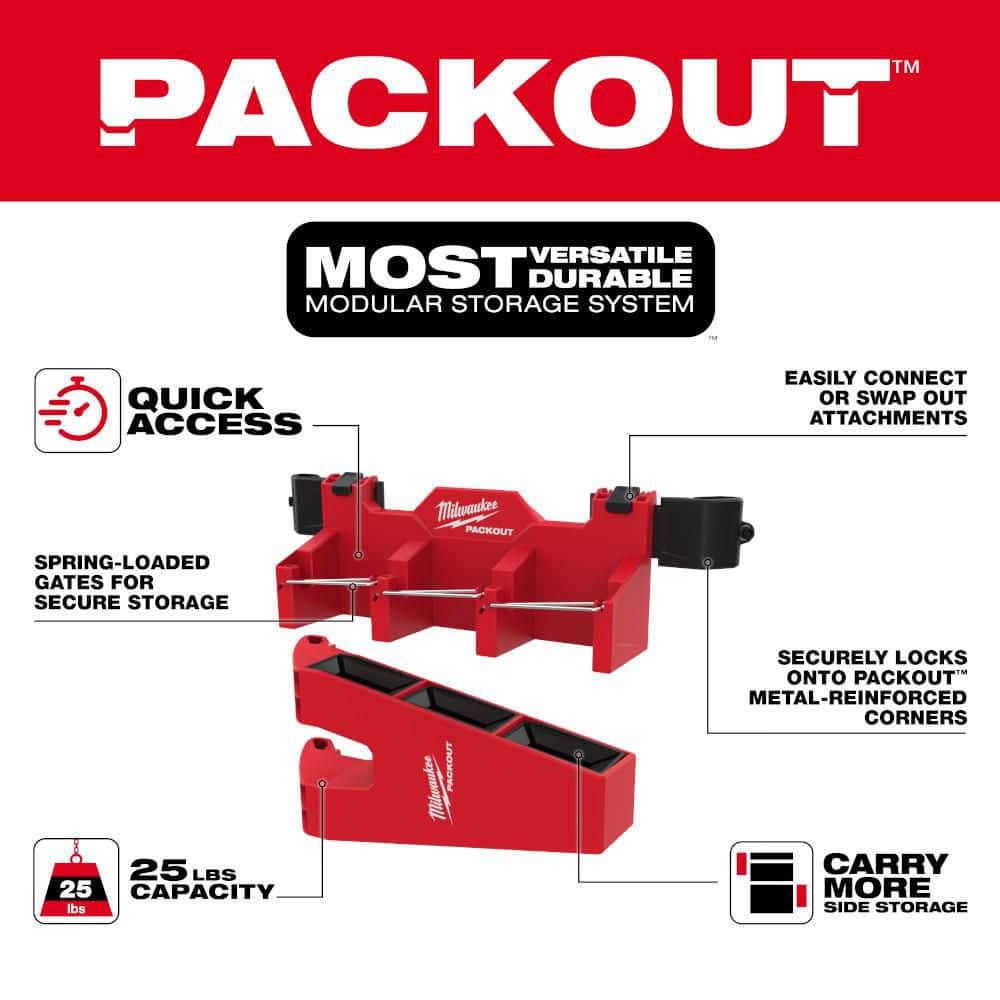 Milwaukee PACKOUT Long Tool Holder Tool Box Rack Attachment, 6.25 in D x 6.75 in W x 14 in H