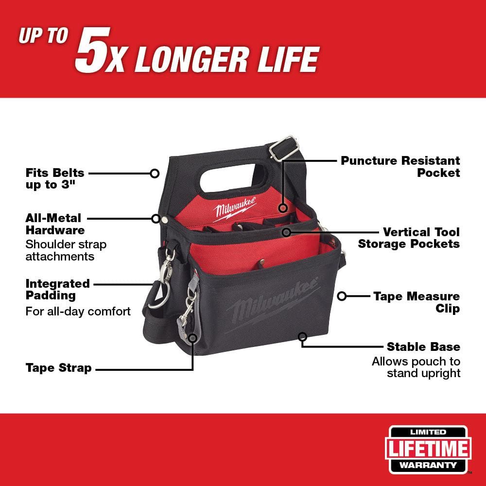 Milwaukee 15‑Pocket Electrician's Work Pouch/Holster with Quick‑Adjust Belt, 10.5 in x 12.8 in x 3.5 in