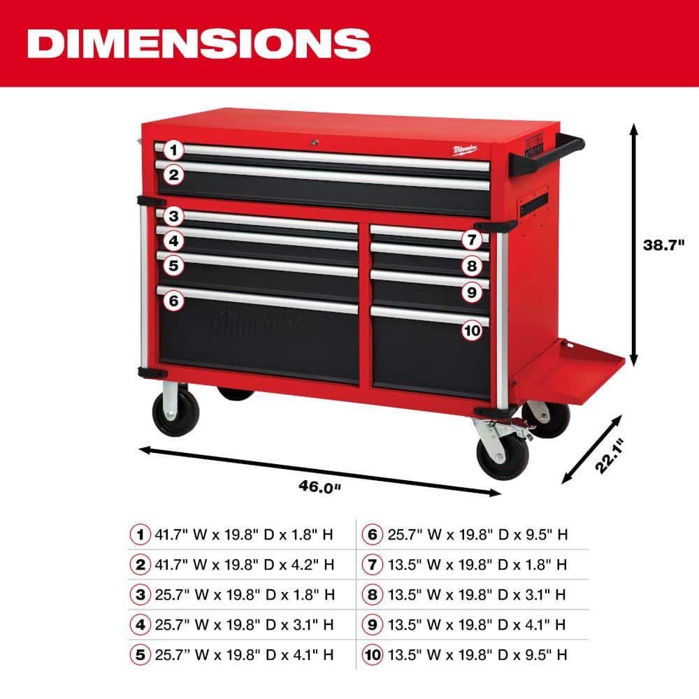 Milwaukee High Capacity 46 in. x 22 in. 10-Drawer Roller Cabinet Tool Chest, 19,440 cu. in.
