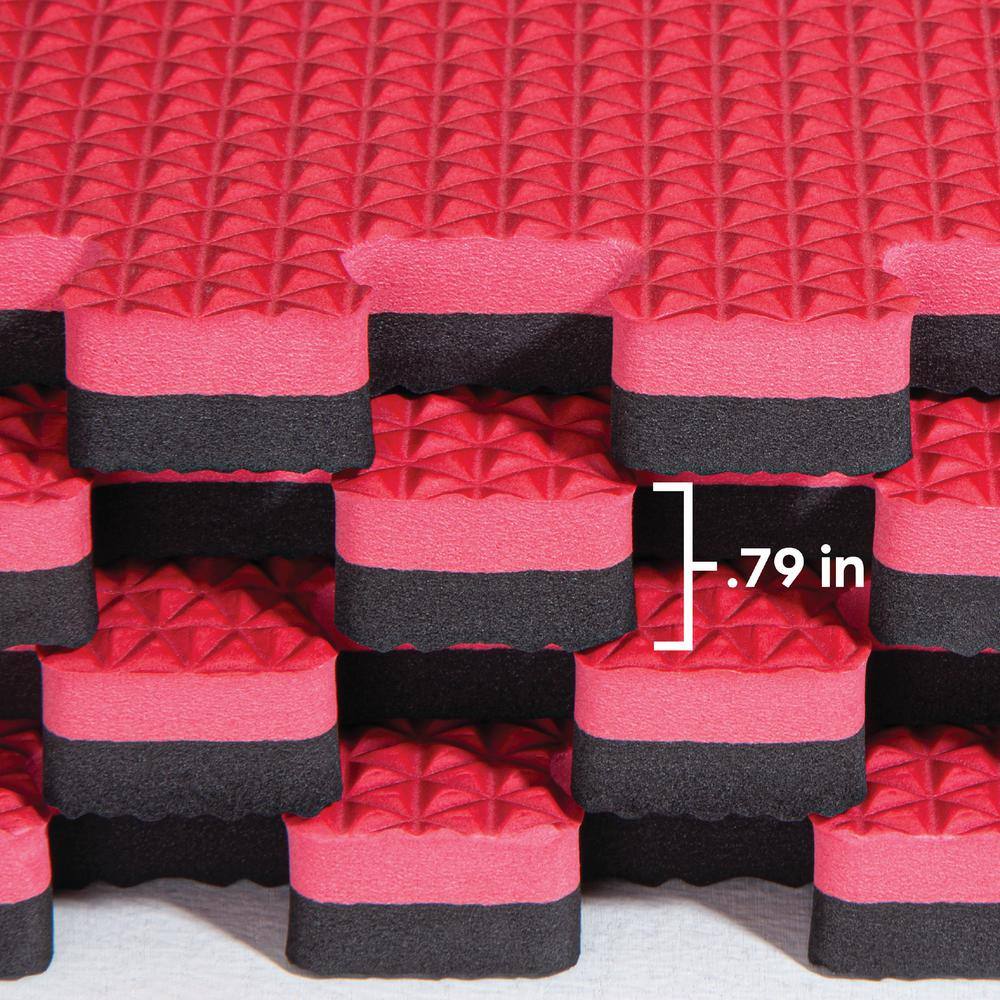 Norsk Black/Red 24 in. x 24 in. x 0.79 in. Foam Reversible Interlocking Floor Mat (4-Pack)