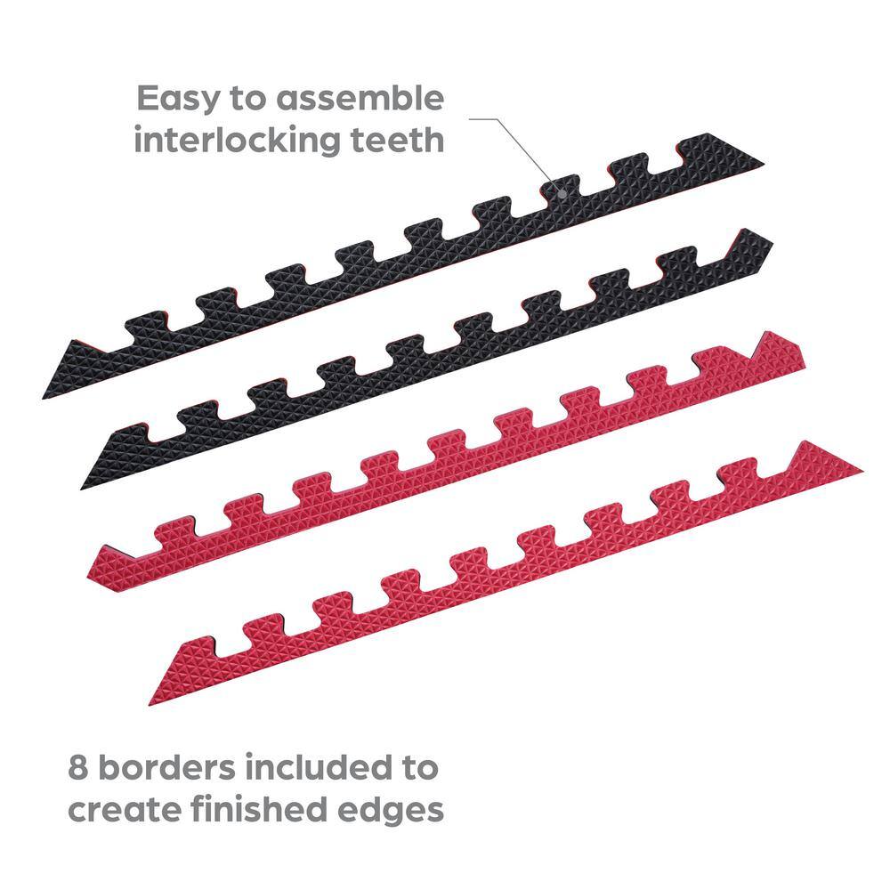 Norsk Black/Red 24 in. x 24 in. x 0.79 in. Foam Reversible Interlocking Floor Mat (4-Pack)