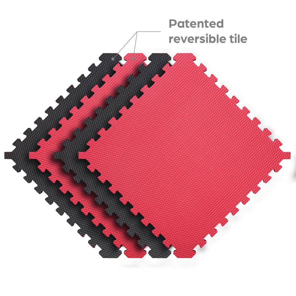 Norsk Black/Red 24 in. x 24 in. x 0.79 in. Foam Reversible Interlocking Floor Mat (4-Pack)