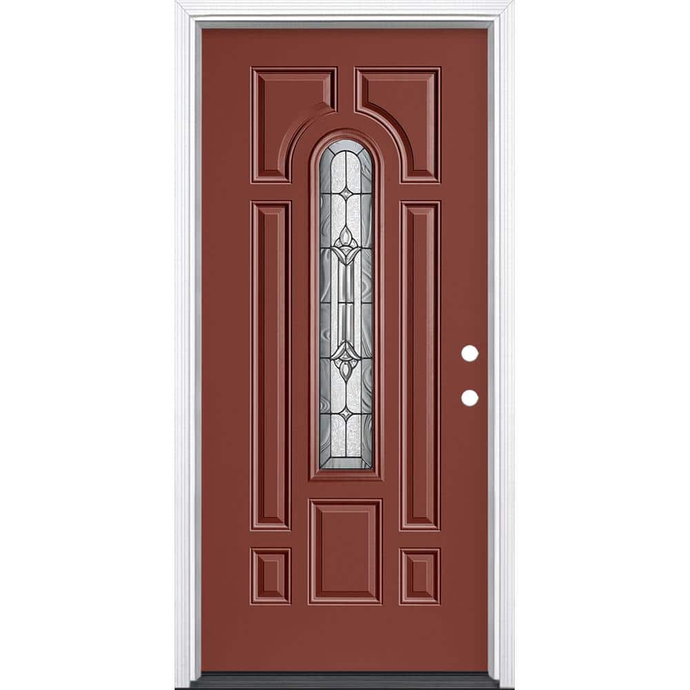 Masonite 36 in. x 80 in. Providence Center Arch Left-Hand Inswing Painted Steel Prehung Front Door with Brickmold, Vinyl Frame