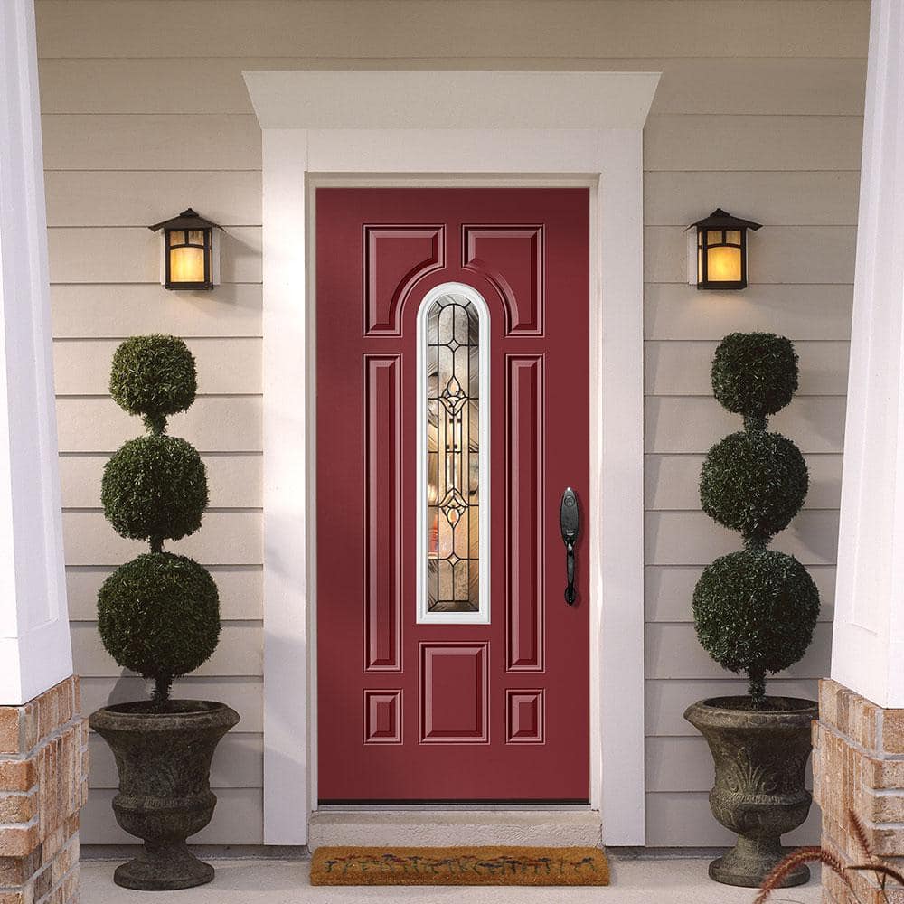 Masonite 36 in. x 80 in. Providence Center Arch Left-Hand Inswing Painted Steel Prehung Front Door with Brickmold, Vinyl Frame