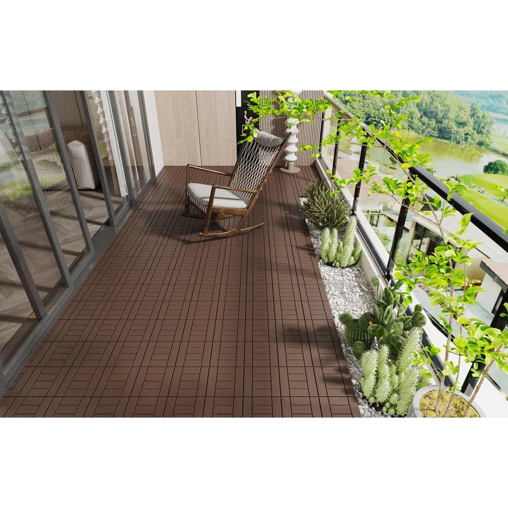 Amucolo 12 in. x 12 in. Waterproof Plastic Interlocking Deck Tiles in Brown for Poolside Balcony Backyard (Set of 44 Tiles)