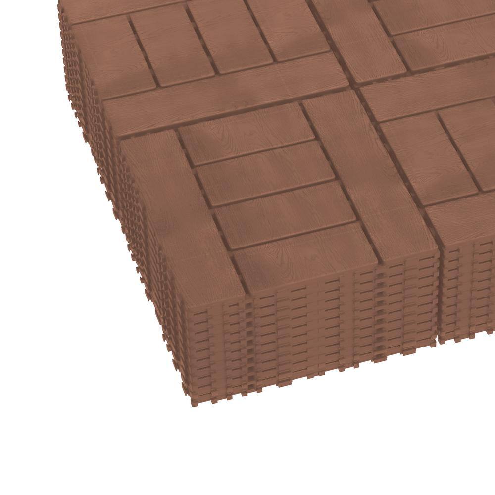 Amucolo 12 in. x 12 in. Waterproof Plastic Interlocking Deck Tiles in Brown for Poolside Balcony Backyard (Set of 44 Tiles)