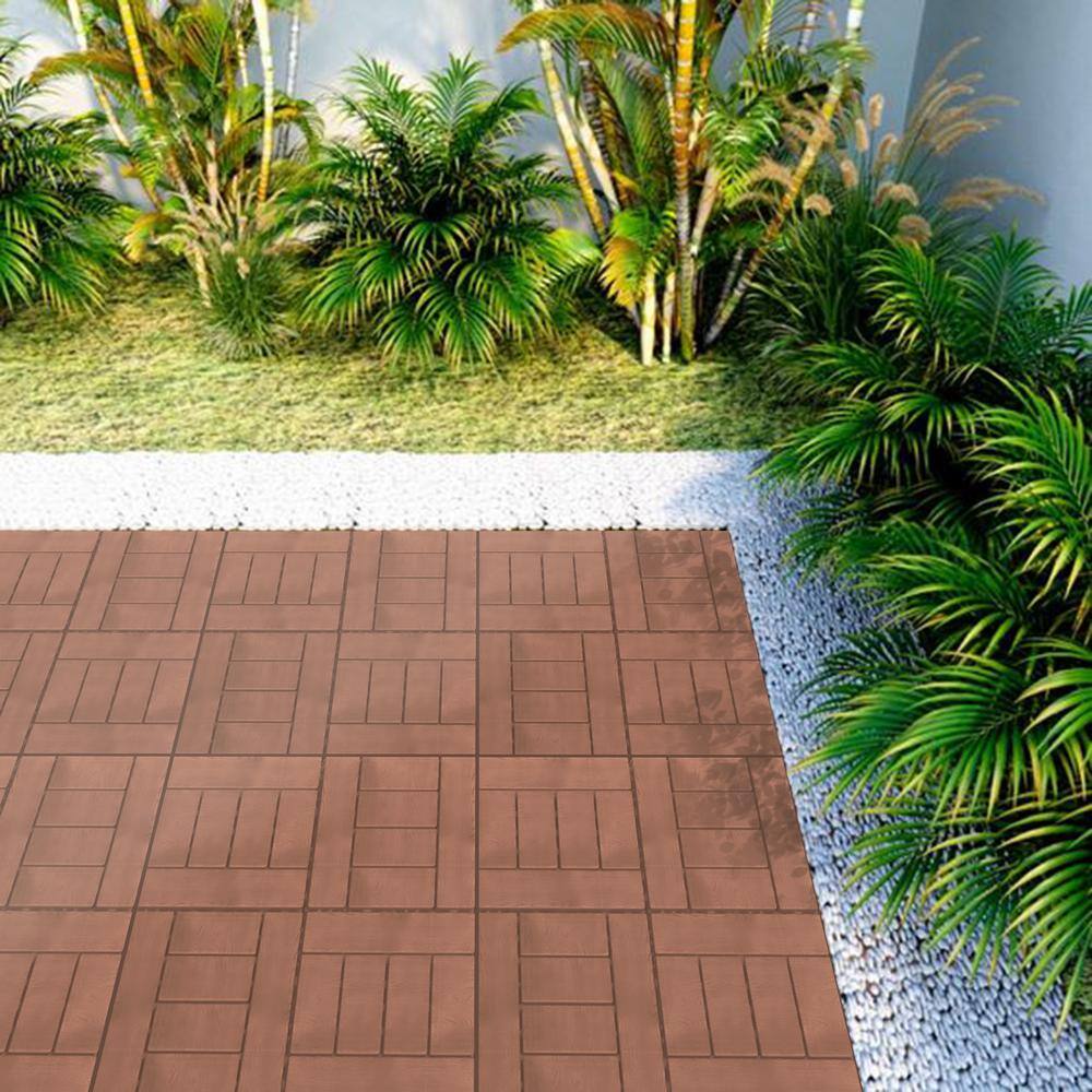 Amucolo 12 in. x 12 in. Waterproof Plastic Interlocking Deck Tiles in Brown for Poolside Balcony Backyard (Set of 44 Tiles)