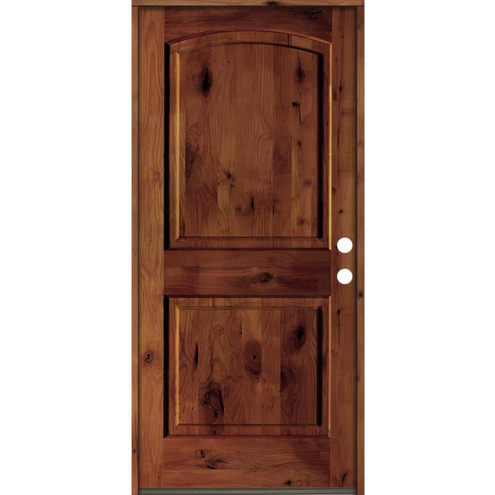 Krosswood Doors 30 in. x 80 in. Rustic Knotty Alder Arch Top Red Chestnut Stain Left-Hand Inswing Wood Single Prehung Front Door