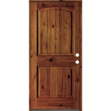 Krosswood Doors 36 in. x 80 in. Rustic Knotty Alder Arch Top Red Chestnut Stain Left-Hand Inswing Wood Single Prehung Front Door