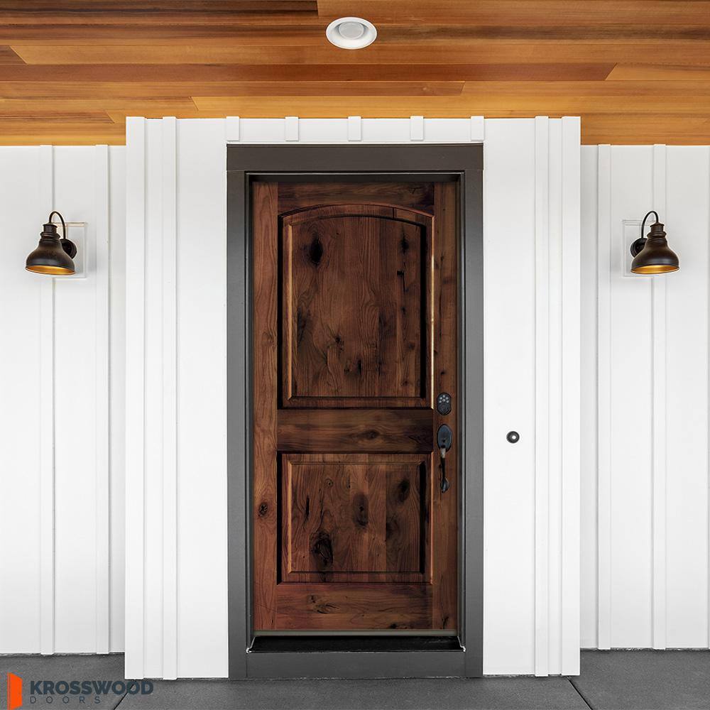 Krosswood Doors 36 in. x 80 in. Rustic Knotty Alder Arch Top Red Mahogany Stain Left-Hand Inswing Wood Single Prehung Front Door