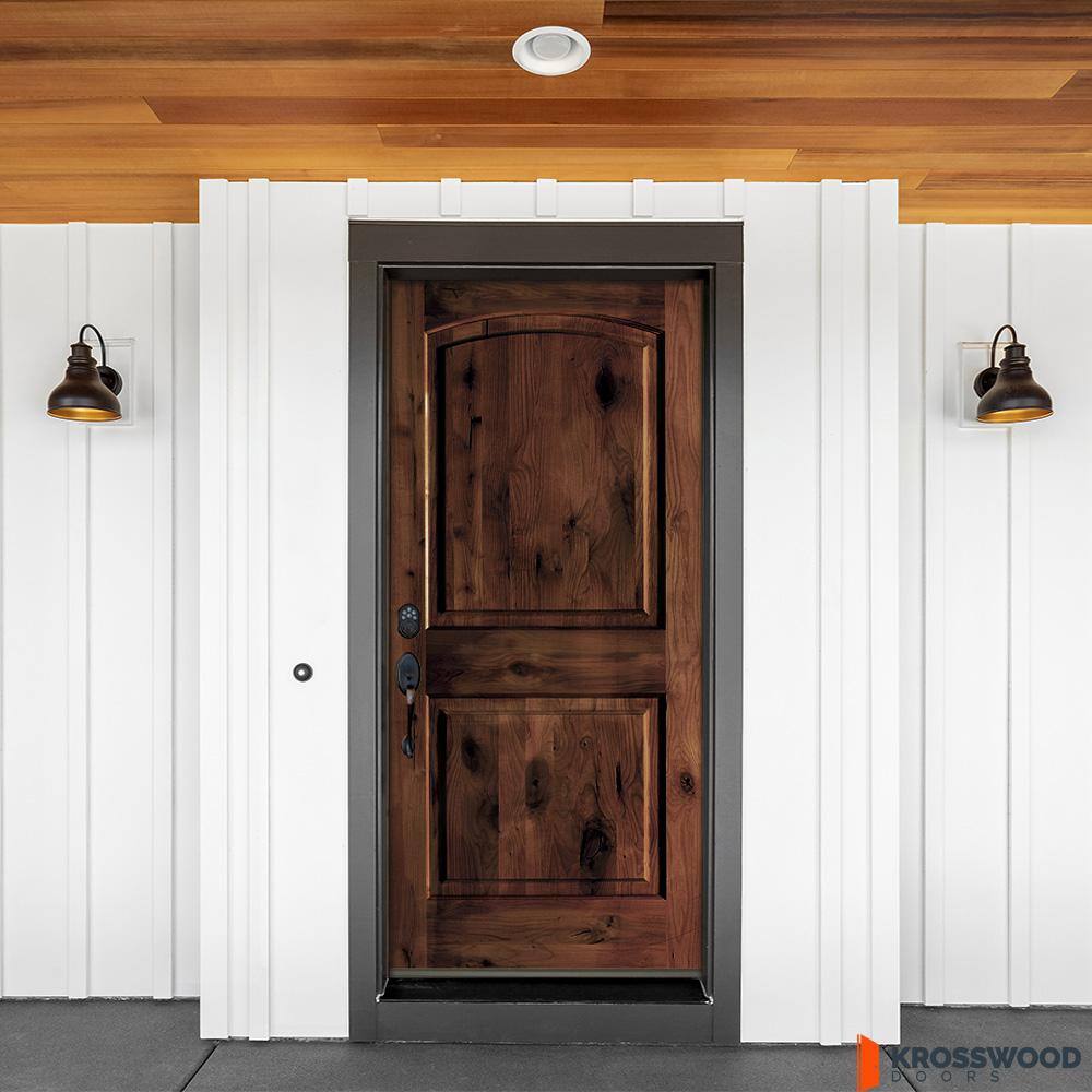 Krosswood Doors 36 in. x 80 in. Rustic Knotty Alder Arch Top Red Mahogany Stain Right-Hand Inswing Wood Single Prehung Front Door