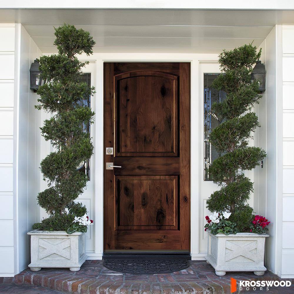 Krosswood Doors 36 in. x 80 in. Rustic Knotty Alder Arch Top Red Mahogany Stain Right-Hand Inswing Wood Single Prehung Front Door
