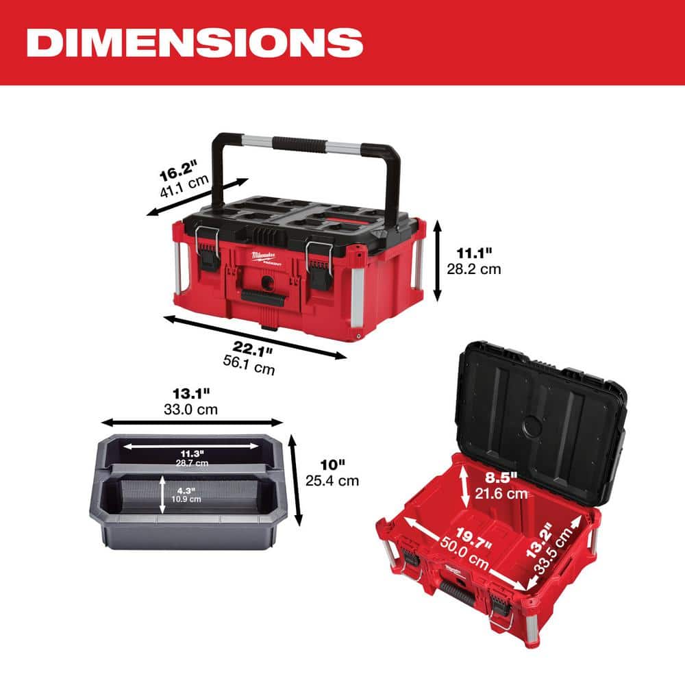 Milwaukee PACKOUT 22 in. Modular Tool Box Storage System, 3-Piece, 22 x 20 x 33.13 in
