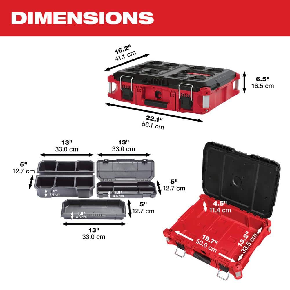 Milwaukee PACKOUT 22 in. Modular Tool Box Storage System, 3-Piece, 22 x 20 x 33.13 in