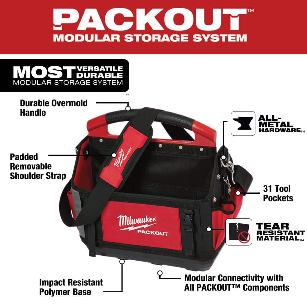 Milwaukee PACKOUT Tote with Pliers Set, 4-Piece (15 in. Tote, 3 Pliers + 6-in-1 Wire Stripper)