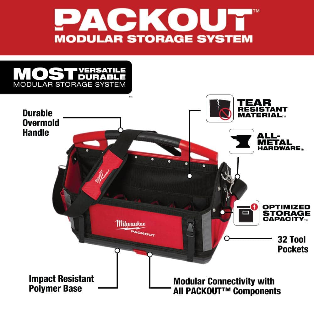 Milwaukee 20 in. PACKOUT Tote with 25 ft x 1 in Compact Tape Measure (2-Pack)