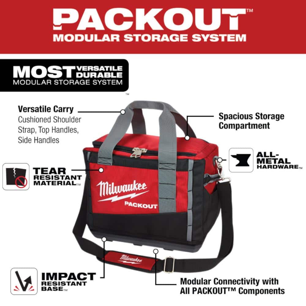 Milwaukee 15 in. PACKOUT Tool Bag/Tote with Zipper Tool Bags, Red (3-Pack)