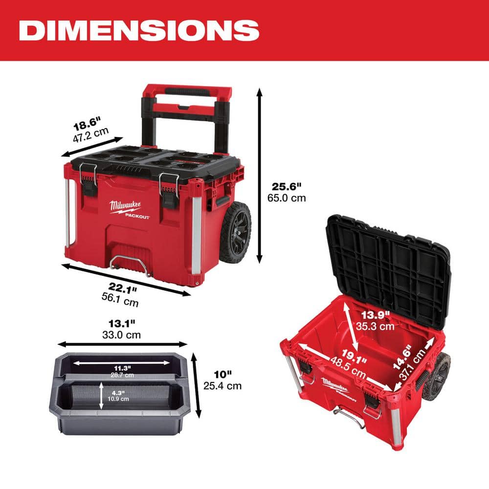 Milwaukee PACKOUT 22.1 in. Rolling Tool Box, Black/Red