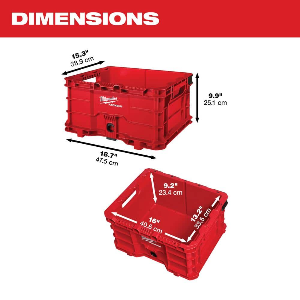 Milwaukee PACKOUT 18.6 in. Tool Storage Crate Bin, 50 lb Capacity