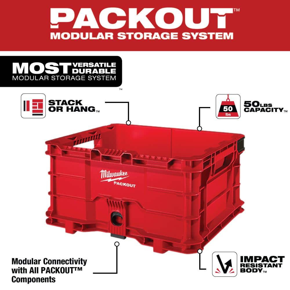 Milwaukee PACKOUT Stackable Crate, 9.9 in. H x 18.6 in. W x 15 in. D