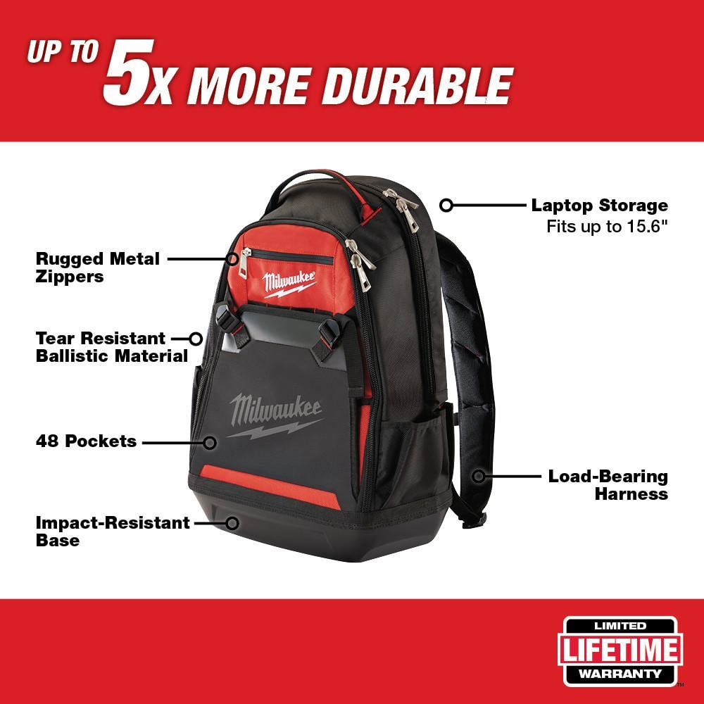 Milwaukee 10 in. Jobsite Tool Backpack with 7-Pocket Compact Utility Pouch, 1680D, 20 in H