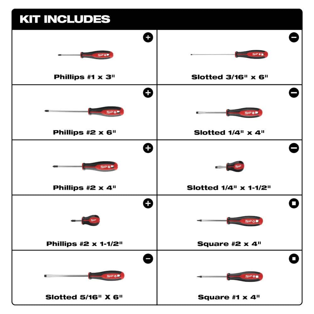 Milwaukee Adjustable Electricians Waist Tool Belt with Screwdriver Set (11-Piece)