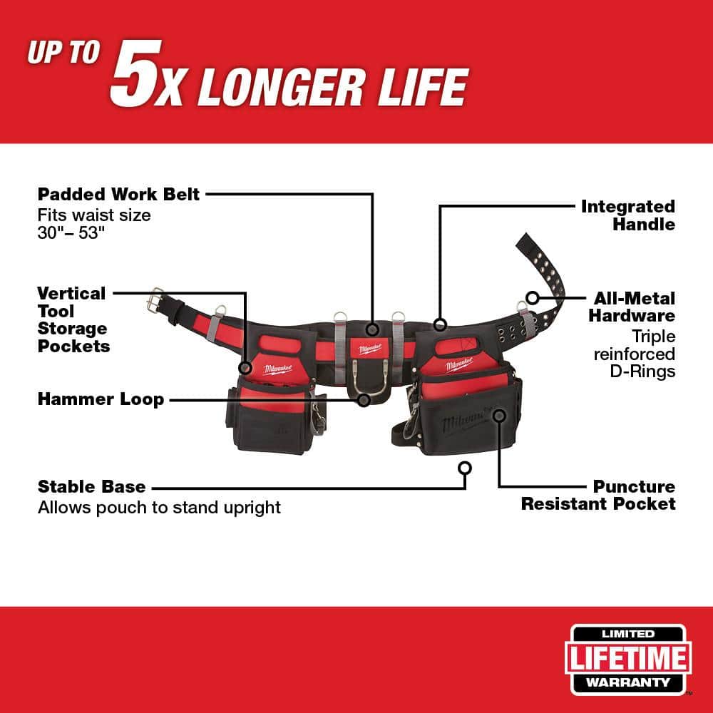 Milwaukee Adjustable Electrician's Work Waist Tool Belt, 29 Pockets, 1680D Nylon