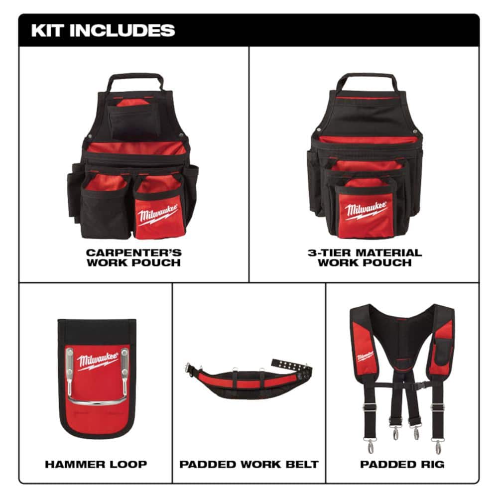 Milwaukee General Contractor Work Belt with Suspension Rig + 9-Pocket Utility Pouch (Model 48-22-8120 & 48-22-8119)