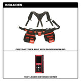 Milwaukee Contractors Work Belt with Rig + 150 ft. Laser Distance Meter, 24-Pocket, 1680D Nylon