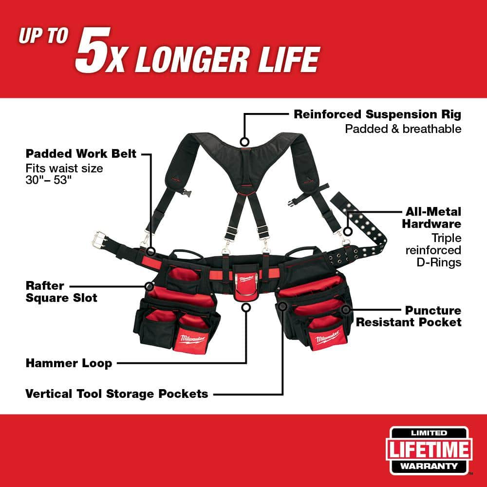 Milwaukee Contractors Work Belt with Rig + 150 ft. Laser Distance Meter, 24-Pocket, 1680D Nylon