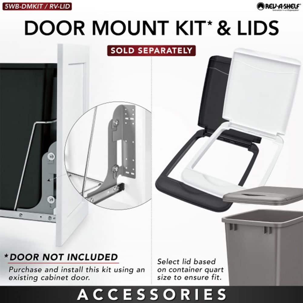 Rev-A-Shelf 35-Quart Plastic Pull-Out Trash Can, Bottom-Mount, Red, RV-12KD-16C-S