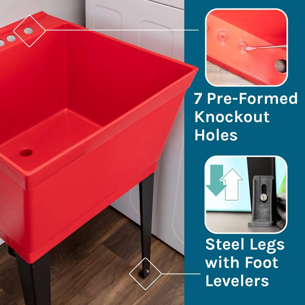 TEHILA Red Thermoplastic Freestanding Utility Sink Tub with Pull-Out Faucet
