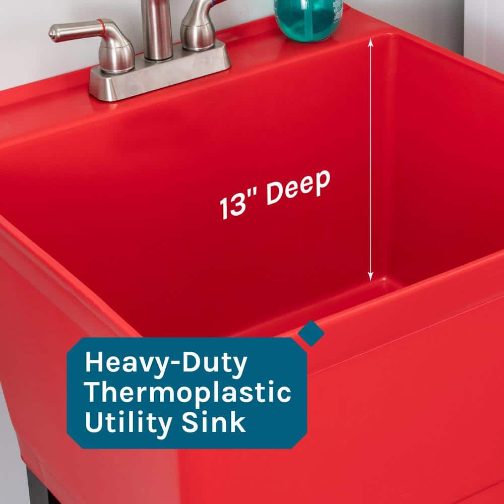 TEHILA Red Thermoplastic Freestanding Utility Sink Tub with Pull-Out Faucet