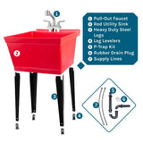 TEHILA Red Thermoplastic Freestanding Utility Sink Tub with Pull-Out Faucet