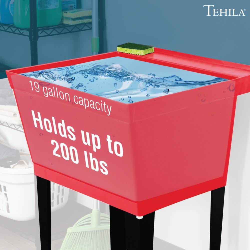 TEHILA 22.875 in. x 23.5 in. Thermoplastic Freestanding Red Utility Sink Set with Adjustable Legs