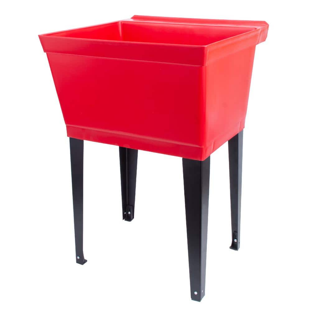TEHILA 22.875 in. x 23.5 in. Thermoplastic Freestanding Red Utility Sink Set with Adjustable Legs