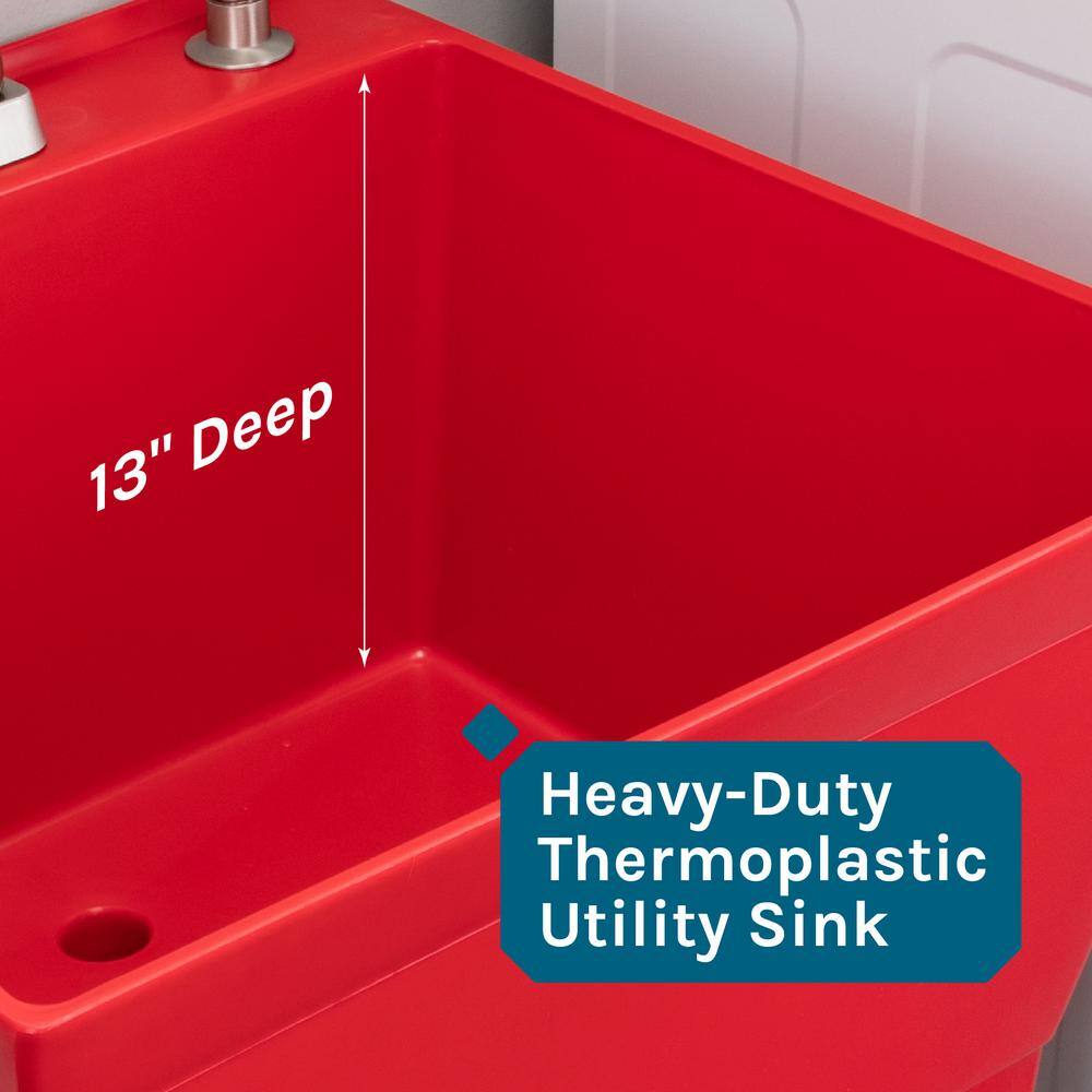 TEHILA Red Thermoplastic Freestanding Utility Sink Set with Stainless Steel Faucet