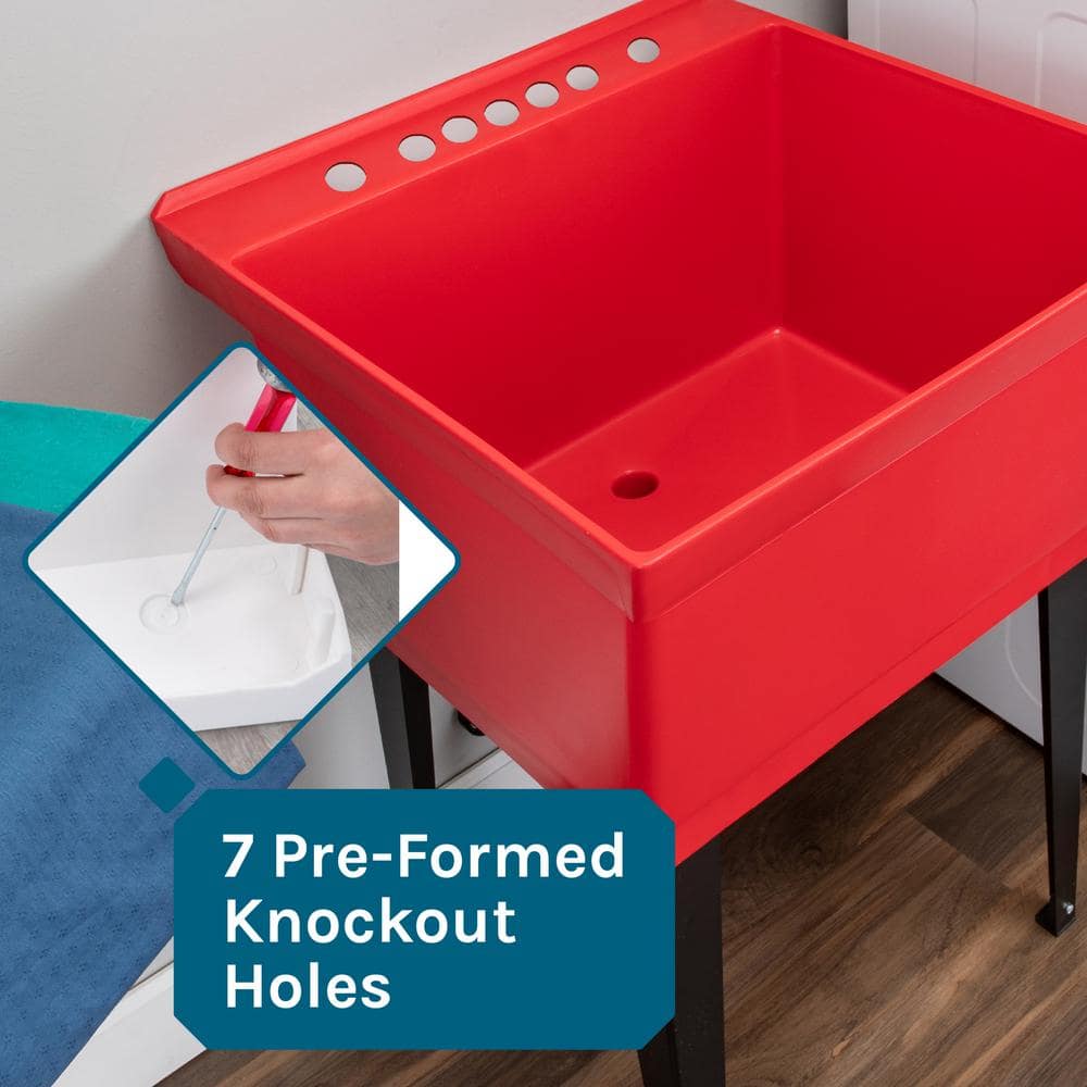 TEHILA Thermoplastic Red Utility Sink Set with Black Pull-Down Faucet