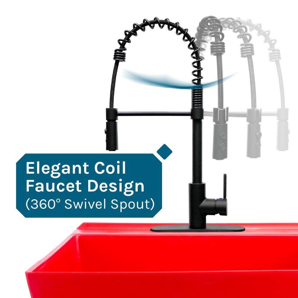 TEHILA Thermoplastic Red Utility Sink Set with Black Pull-Down Faucet