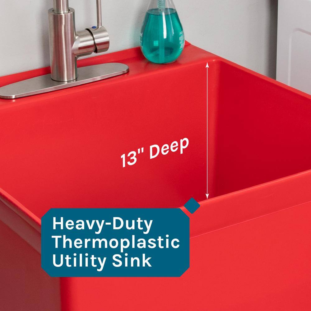 TEHILA 22.875 in. x 23.5 in. Red Utility Sink with Stainless Coil Pull-Down Faucet