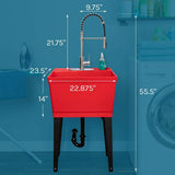 TEHILA 22.875 in. x 23.5 in. Red Utility Sink with Stainless Coil Pull-Down Faucet
