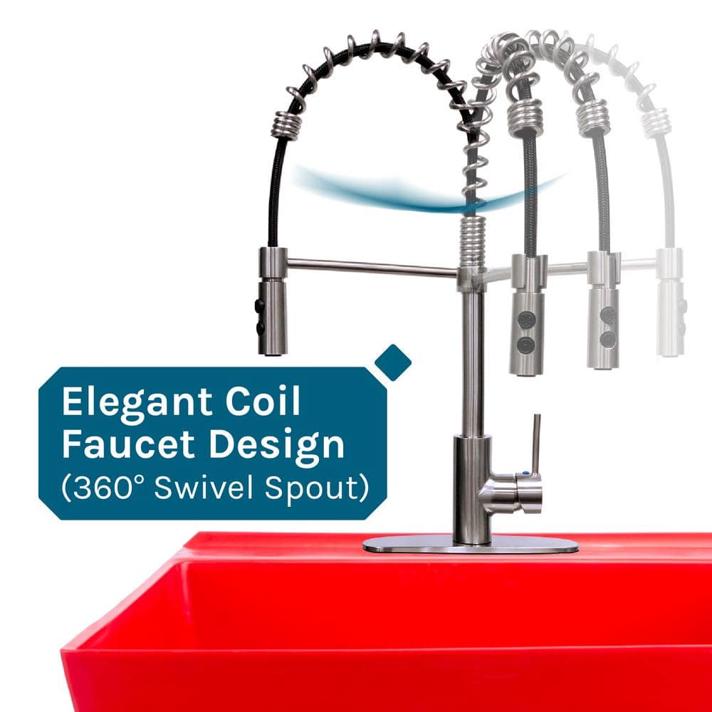 TEHILA 22.875 in. x 23.5 in. Red Utility Sink with Stainless Coil Pull-Down Faucet