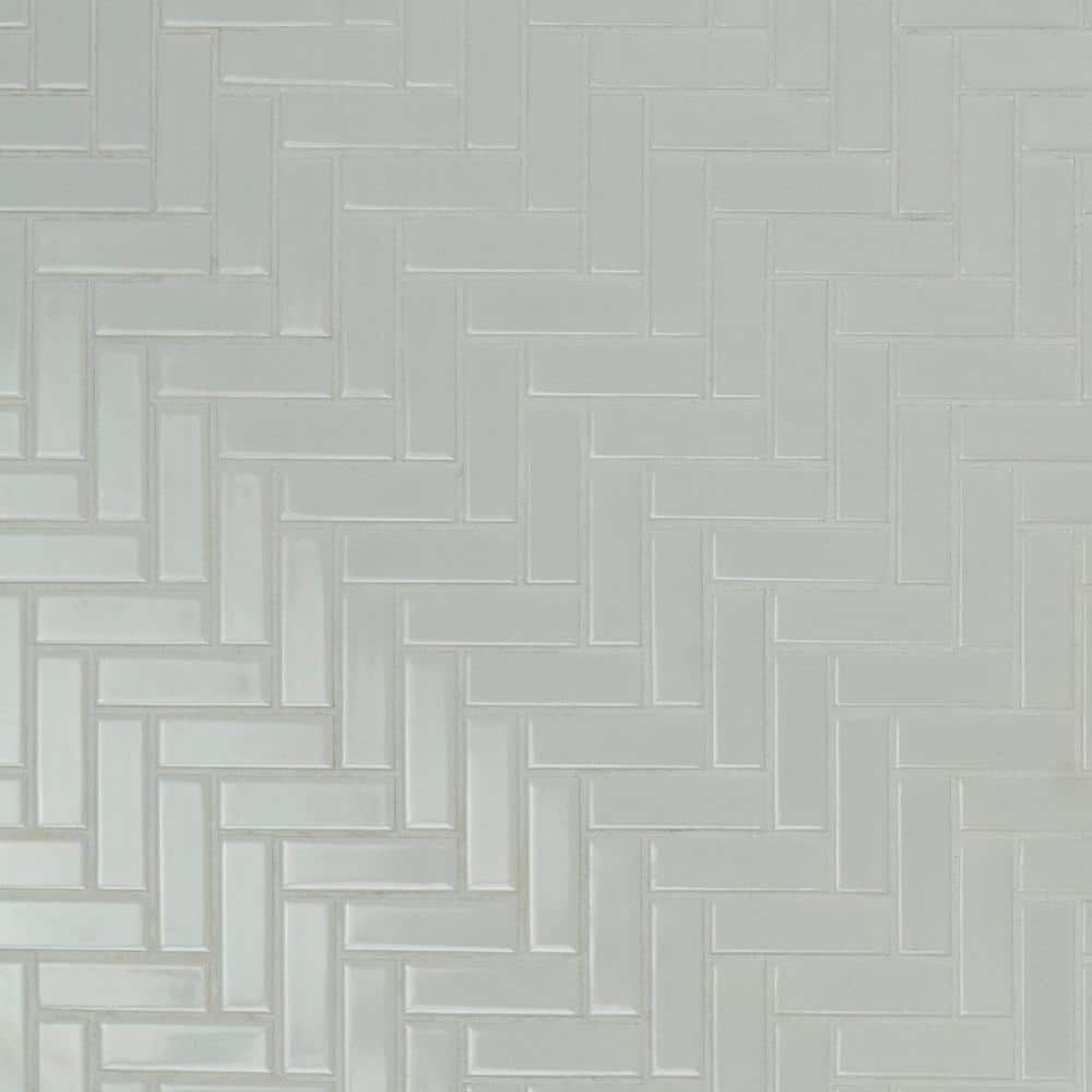 MSI Retro Bianco Herringbone 12.2 in. x 10.83 in. x 6mm Glossy Porcelain Mesh-Mounted Mosaic Tile (13.8 sq. ft. / case)