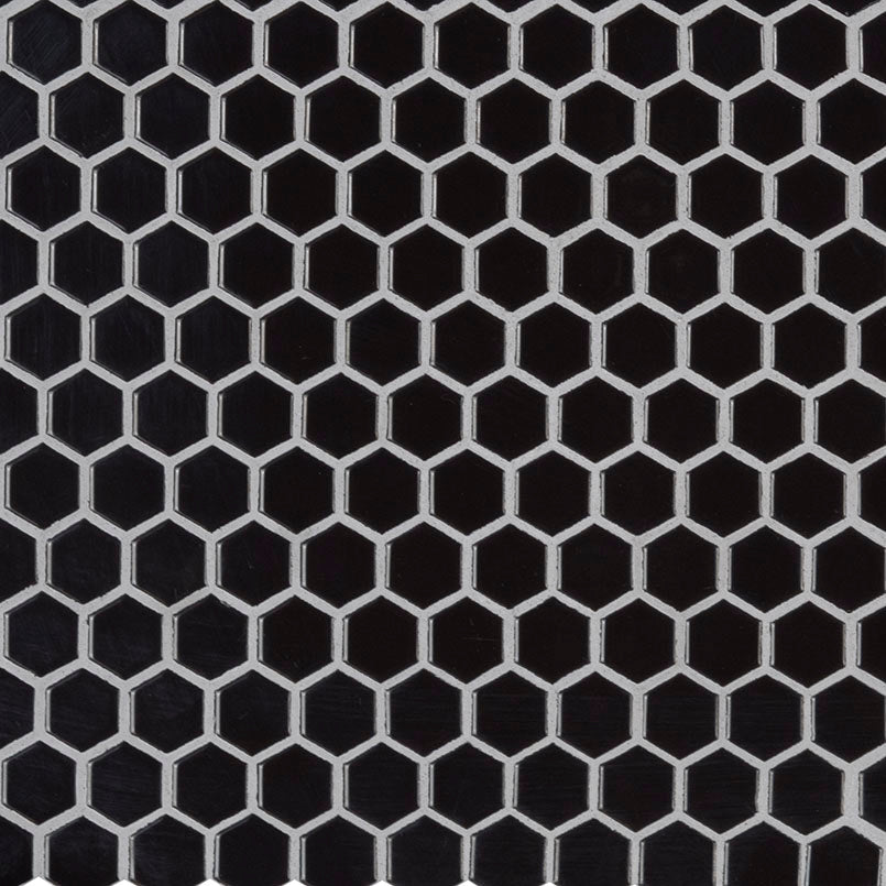 Retro Nero Hexagon 11.73 in. x 10.16 in. x 6 mm Glossy Porcelain Mosaic Tile (12.9 sq. ft. / case)