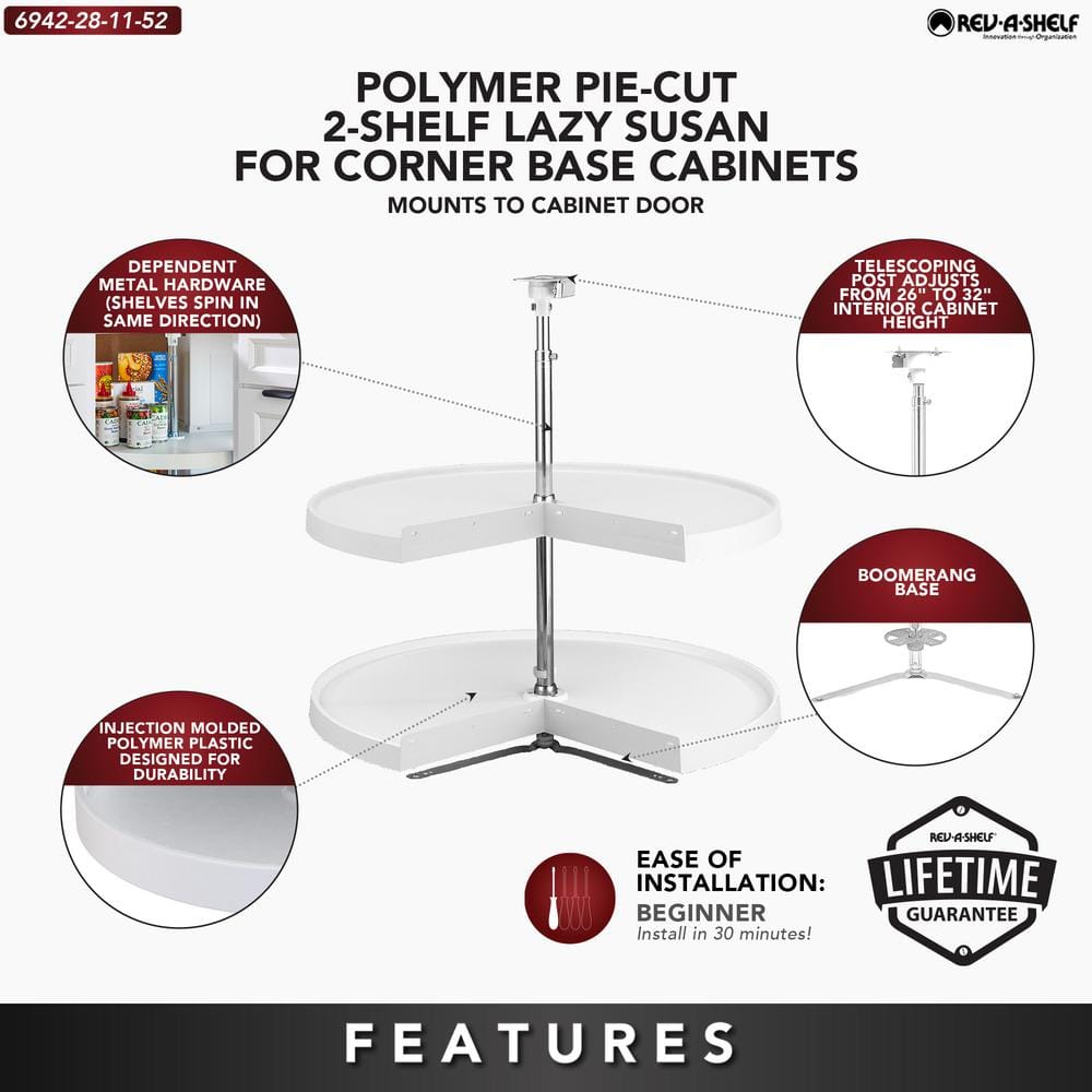 Rev-A-Shelf 2-Shelf White 28 in. Lazy Susan Pie-Cut Polymer