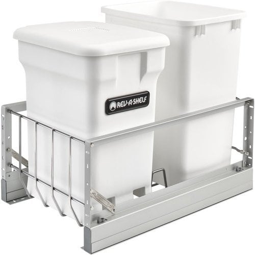 Rev-A-Shelf 35-Quart Plastic Soft-Close Pull-Out Trash Can with Compo+ Bin, Aluminum Frame