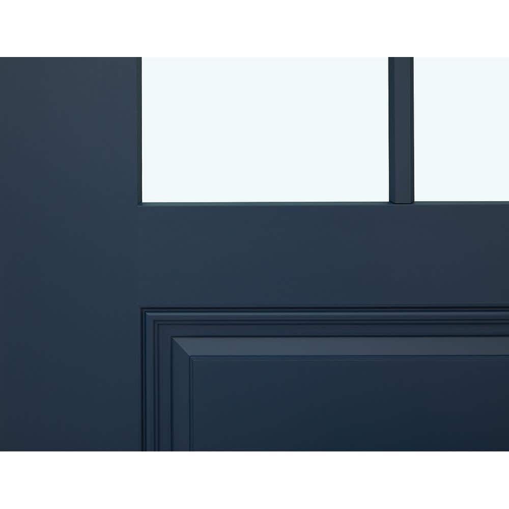 JELD-WEN 36 in. x 80 in. Left-Hand 4 Lite Clear Glass Revival Blue Painted Fiberglass Prehung Front Door with Brickmould