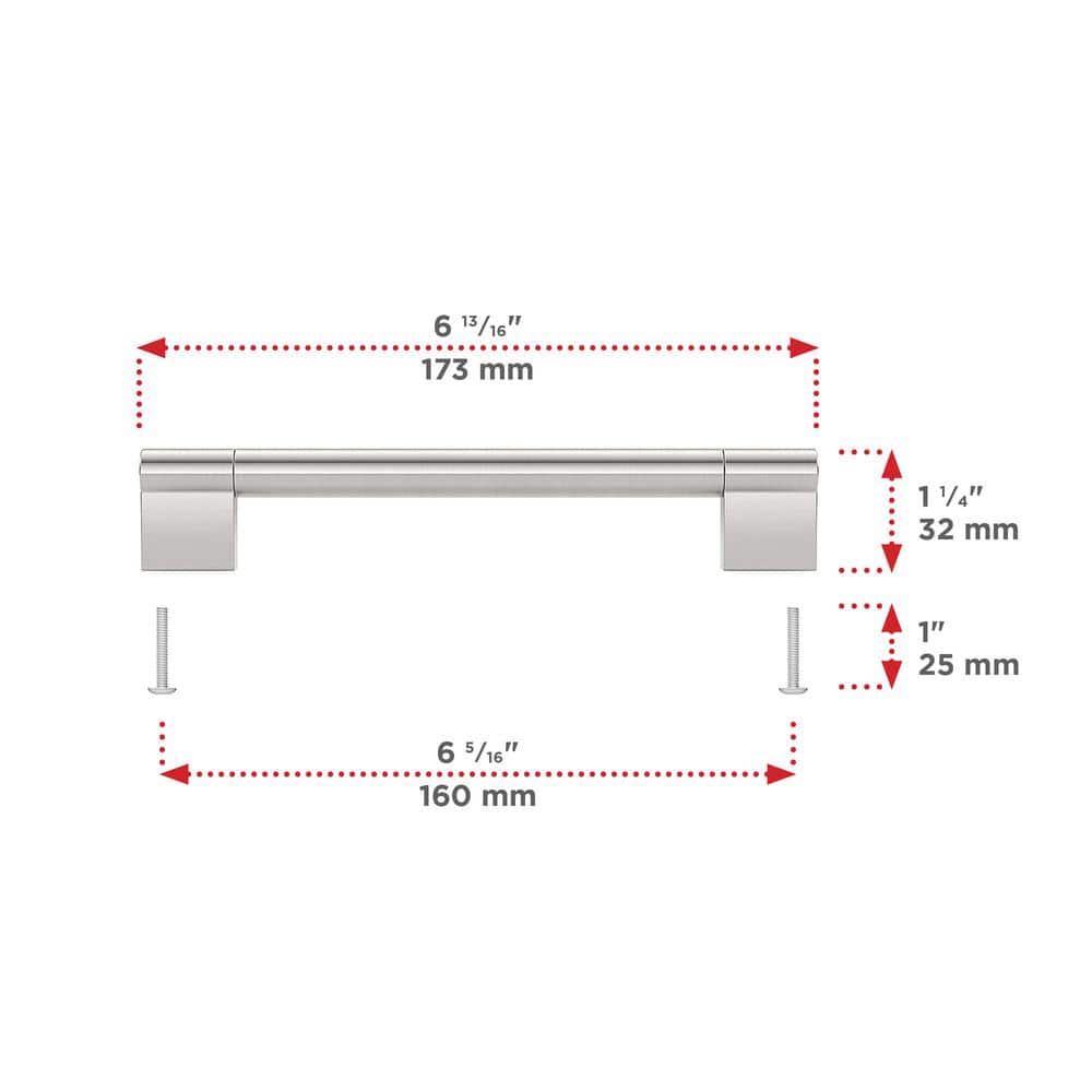 Richelieu Avellino 6-5/16 in. (160 mm) Center-to-Center Brushed Nickel Cabinet Bar Pull