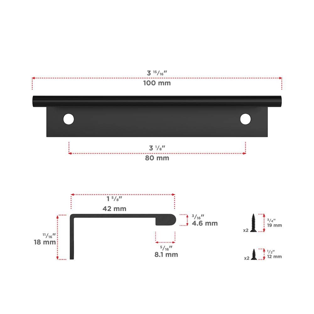 Richelieu 3-1/8 in. (80 mm) Center-to-Center Brushed Black Contemporary Edge Pull