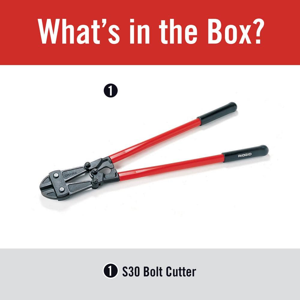 RIDGID 30 in. Model S30 Heavy-Duty Bolt Cutter with Hardened Alloy Steel Jaws, 1/2 in. Max Cut Capacity
